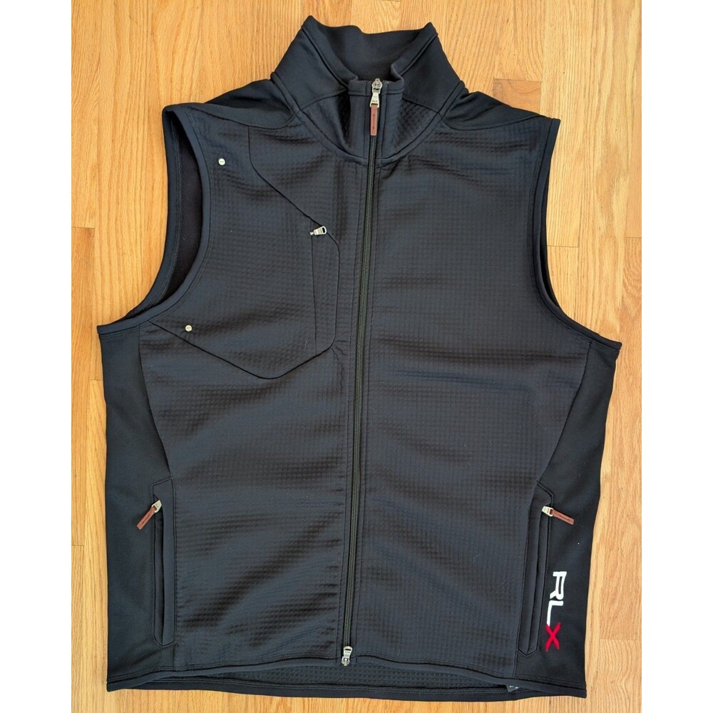 Polo Ralph Lauren RLX Mens XL Full-Zip Vest Golf Waffle Knit Black